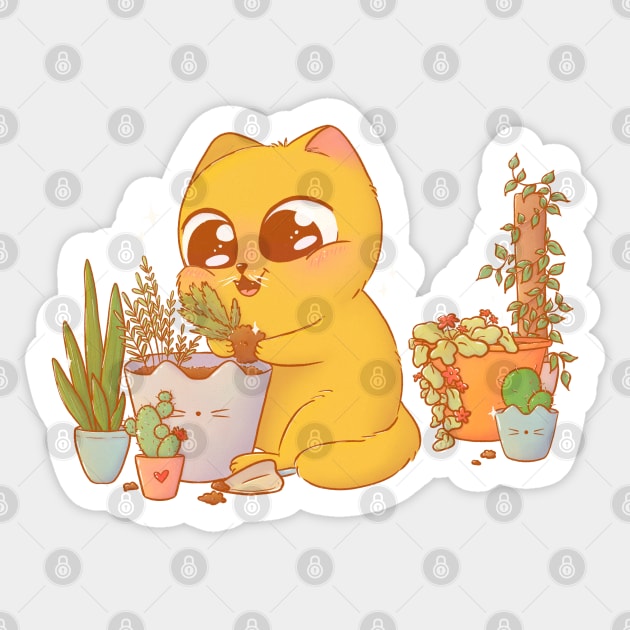 Passion for Plants Cat Sticker by LenasScribbles